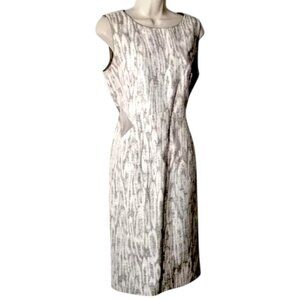 Lafayette 148 Sleeveless Sheath Dress 10 Ivory Khaki Animal Lined